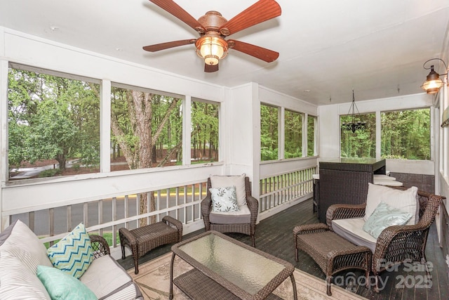 765 SW Dr, Davidson, NC 28036 - sunroom / solarium featuring an outdoor living space, a ceiling fan, and a wealth of natural light