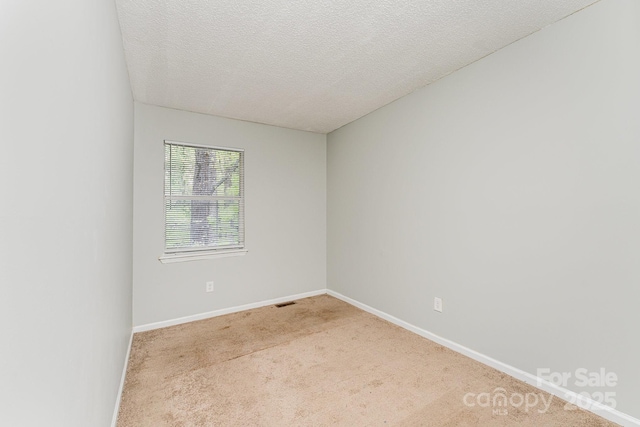 spare room featuring carpet flooring, baseboards, and a textured ceiling
