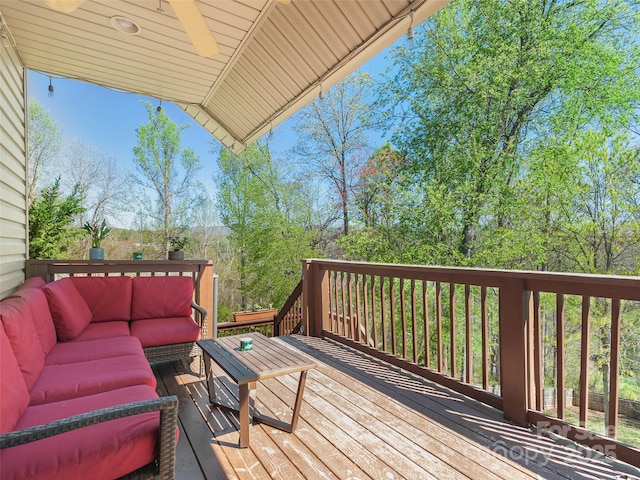 18 Birdsong Ln, Candler, NC 28715 - deck featuring ceiling fan and an outdoor living space