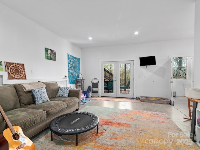 18 Birdsong Ln, Candler, NC 28715 - living room with recessed lighting, finished concrete flooring, and french doors