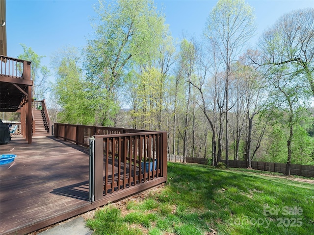 18 Birdsong Ln, Candler, NC 28715 - view of yard with fence, a deck, and stairway