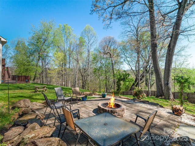 18 Birdsong Ln, Candler, NC 28715 - view of patio featuring fence and a fire pit