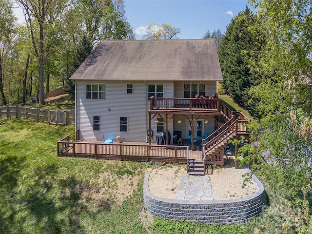 18 Birdsong Ln, Candler, NC 28715 - rear view of property with a wooden deck, a yard, stairs, and fence