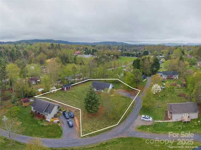 drone / aerial view with a view of trees and a mountain view