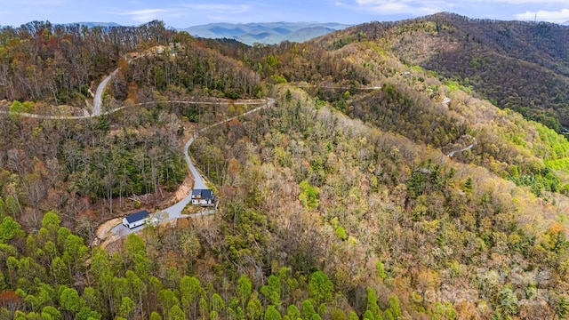 drone / aerial view with a view of trees and a mountain view