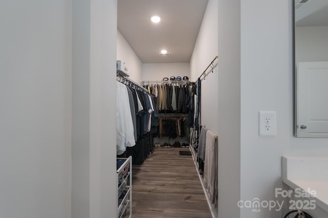 walk in closet featuring wood finished floors