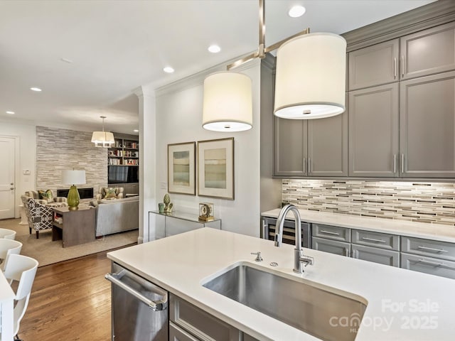 2616 Colton Dr, Charlotte, NC 28211 - kitchen featuring a sink, gray cabinets, light countertops, and dishwasher