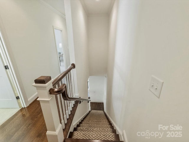2616 Colton Dr, Charlotte, NC 28211 - stairway with baseboards, crown molding, and wood finished floors