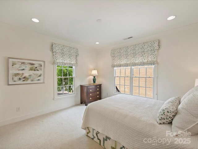 2616 Colton Dr, Charlotte, NC 28211 - carpeted bedroom with recessed lighting, visible vents, and ornamental molding