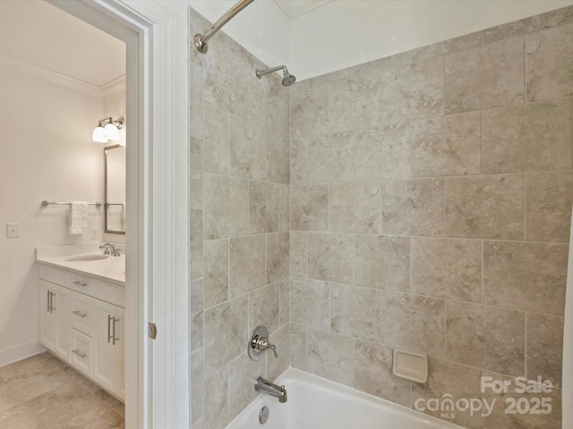 2616 Colton Dr, Charlotte, NC 28211 - bathroom featuring crown molding, shower / tub combination, vanity, and baseboards
