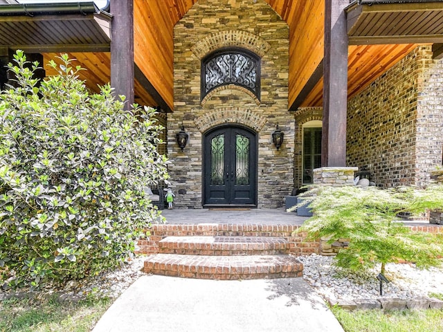 633 Elmhurst Dr, Fort Mill, SC 29715 - doorway to property with french doors and stone siding