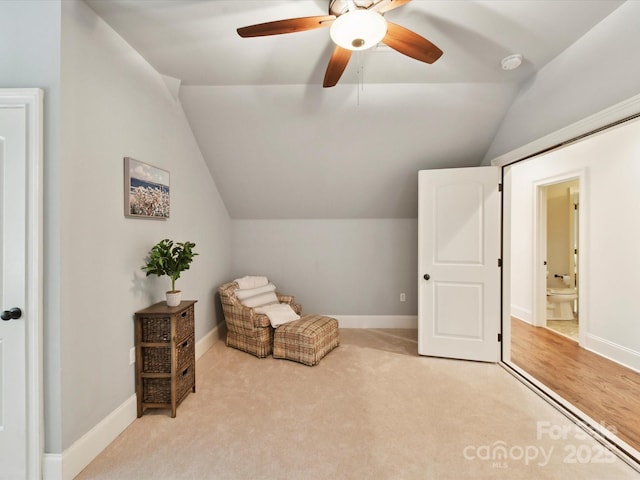 633 Elmhurst Dr, Fort Mill, SC 29715 - living area featuring lofted ceiling, carpet floors, ceiling fan, and baseboards
