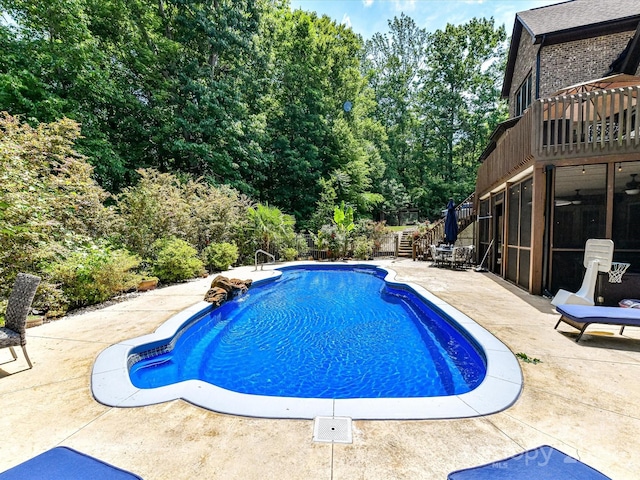 633 Elmhurst Dr, Fort Mill, SC 29715 - outdoor pool with a patio, a sunroom, and stairs