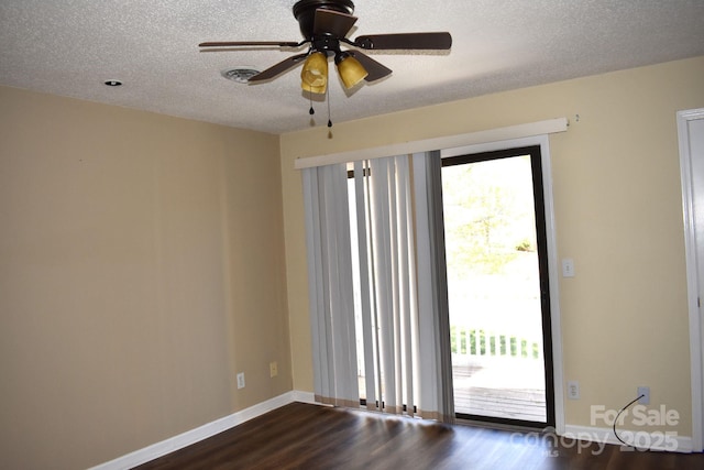 331 Eastwood Dr, Salisbury, NC 28146 - empty room featuring ceiling fan, a textured ceiling, baseboards, and dark wood finished floors
