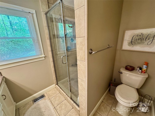 271 Ikerd Dr SE, Concord, NC 28025 - bathroom with tile patterned floors, visible vents, and a stall shower