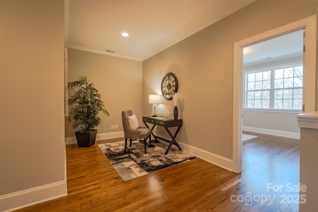 439 Beacon St NW, Concord, NC 28027 - interior space with ornamental molding, visible vents, recessed lighting, wood finished floors, and baseboards