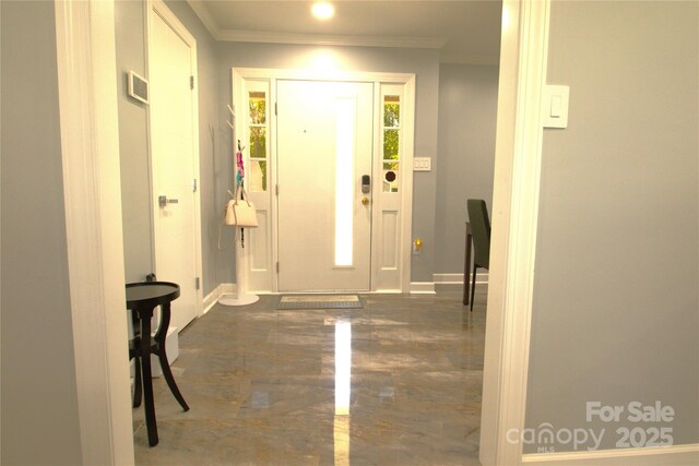 7428 Beaufort Cir, Charlotte, NC 28227 - foyer with baseboards, marble finish floor, and ornamental molding