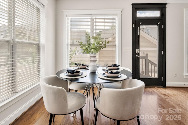 dining room featuring baseboards and wood finished floors