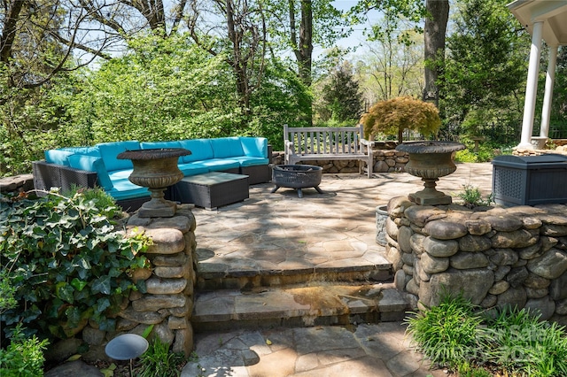 447 N Washington St, Rutherfordton, NC 28139 - view of patio featuring an outdoor living space with a fire pit