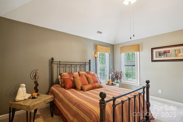 7444 Hurstbourne Green Dr, Charlotte, NC 28277 - carpeted bedroom featuring visible vents, baseboards, and lofted ceiling