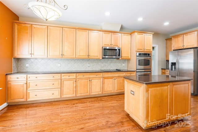4333 Sawmill Trace Dr, Charlotte, NC 28213 - kitchen featuring backsplash, light brown cabinetry, and appliances with stainless steel finishes