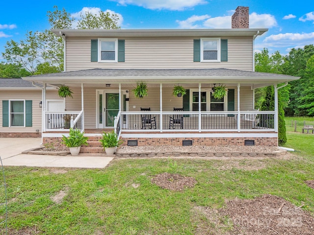 915 Gate Rd, Monroe, NC 28112 - view of front of property featuring covered porch, a chimney, and a front lawn