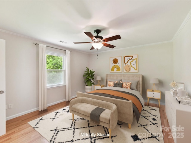 915 Gate Rd, Monroe, NC 28112 - bedroom featuring wood finished floors, ornamental molding, baseboards, and ceiling fan