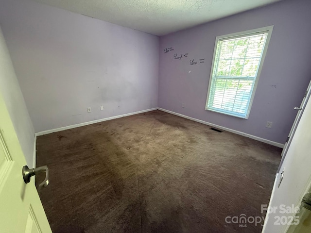 carpeted empty room featuring plenty of natural light, a textured ceiling, and baseboards