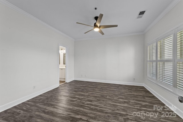 18700 Nautical Dr Unit 203, Cornelius, NC 28031 - empty room with a ceiling fan, crown molding, and dark wood-style flooring