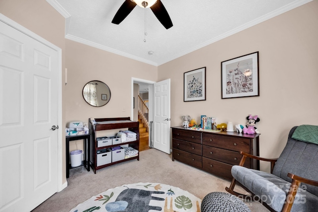 126 Top Flite Dr, Statesville, NC 28677 - bedroom featuring a ceiling fan, light colored carpet, and crown molding