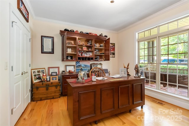 4925 Pageland Hwy, Monroe, NC 28112 - office area with visible vents, light wood-style flooring, and crown molding