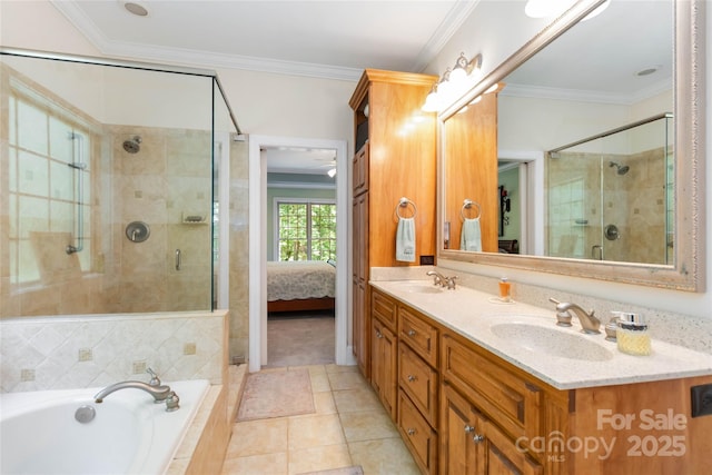 4925 Pageland Hwy, Monroe, NC 28112 - bathroom featuring a sink, double vanity, a stall shower, and a bath