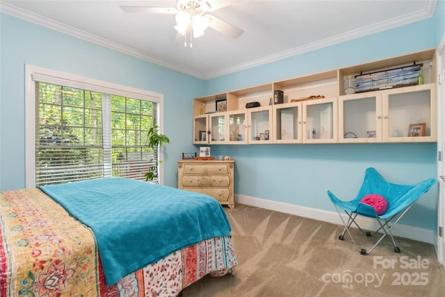 4925 Pageland Hwy, Monroe, NC 28112 - bedroom featuring carpet flooring, baseboards, ornamental molding, and ceiling fan
