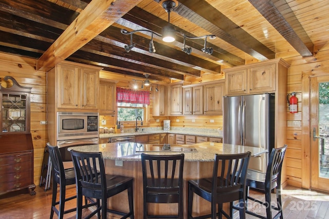 475 S Toe River Rd, Burnsville, NC 28714 - kitchen with appliances with stainless steel finishes, a sink, and beam ceiling