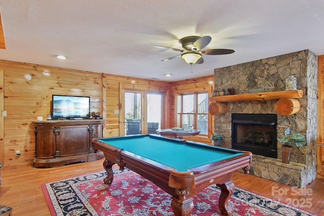 475 S Toe River Rd, Burnsville, NC 28714 - game room featuring light wood-type flooring, billiards, a textured ceiling, and a ceiling fan