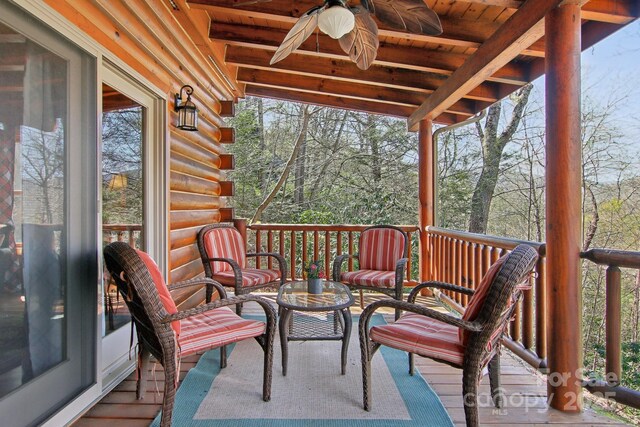 475 S Toe River Rd, Burnsville, NC 28714 - wooden deck with a ceiling fan