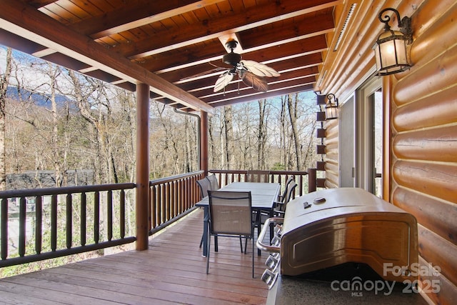 475 S Toe River Rd, Burnsville, NC 28714 - deck with area for grilling, outdoor dining space, and ceiling fan