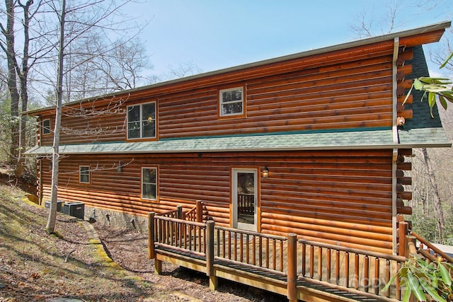 475 S Toe River Rd, Burnsville, NC 28714 - rear view of house with central air condition unit, roof with shingles, and log exterior