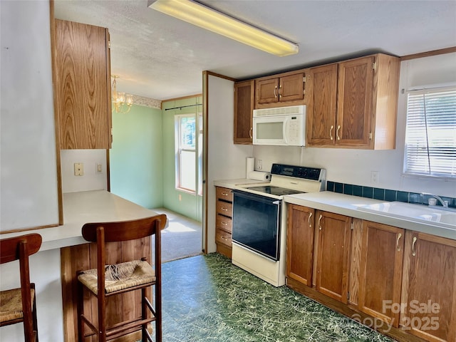 105 Branson Dr, Olin, NC 28660 - kitchen featuring white microwave, range with electric stovetop, a sink, and a healthy amount of sunlight