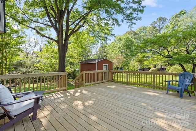 deck with an outdoor structure