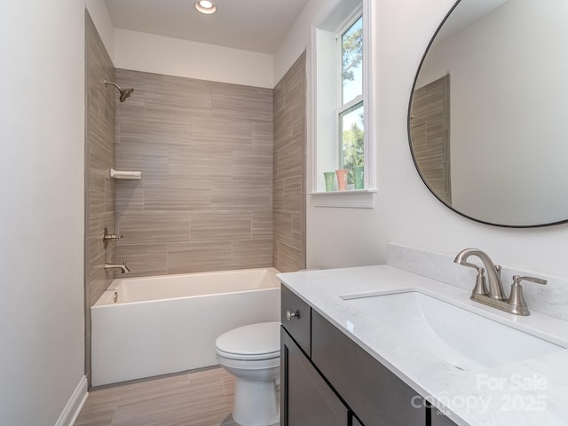 143 Robinson Ridge Dr, Mooresville, NC 28117 - full bathroom featuring vanity, recessed lighting, toilet, tub / shower combination, and wood finished floors