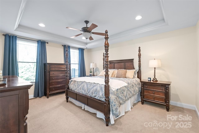 3005 Dream Catcher Cir, Fort Mill, SC 29715 - bedroom featuring a tray ceiling, recessed lighting, and light colored carpet
