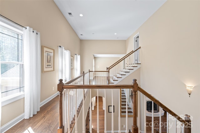 3005 Dream Catcher Cir, Fort Mill, SC 29715 - staircase featuring baseboards, recessed lighting, wood finished floors, and visible vents