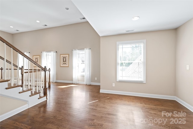3005 Dream Catcher Cir, Fort Mill, SC 29715 - entryway with dark wood-style flooring, baseboards, visible vents, and stairway