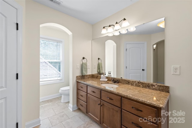 3005 Dream Catcher Cir, Fort Mill, SC 29715 - bathroom featuring visible vents, tile patterned flooring, vanity, baseboards, and toilet
