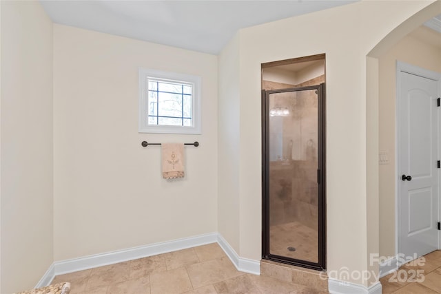 3005 Dream Catcher Cir, Fort Mill, SC 29715 - bathroom featuring baseboards, tile patterned floors, and a stall shower