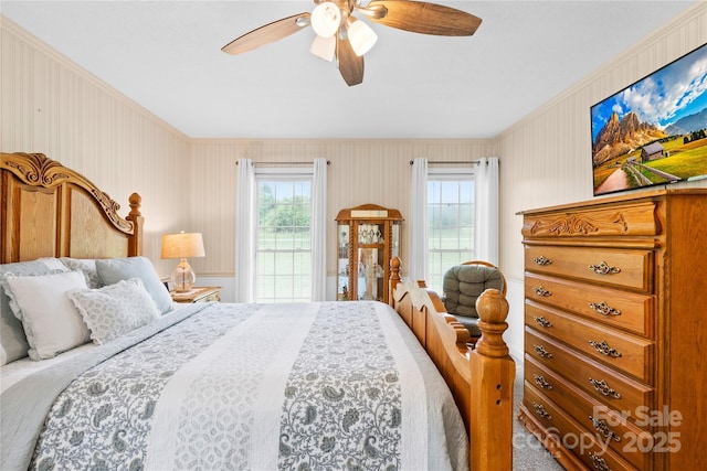 4896 Pageland Hwy, Lancaster, SC 29720 - carpeted bedroom with ornamental molding, multiple windows, and ceiling fan