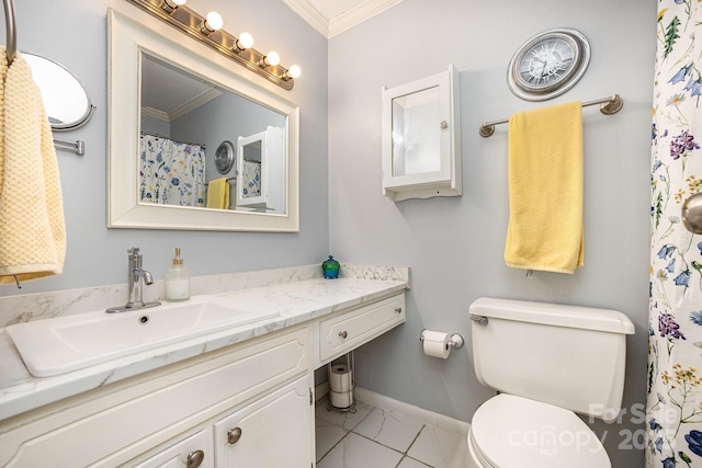 147 Spring Shore Rd, Statesville, NC 28677 - full bath featuring vanity, ornamental molding, toilet, marble finish floor, and baseboards