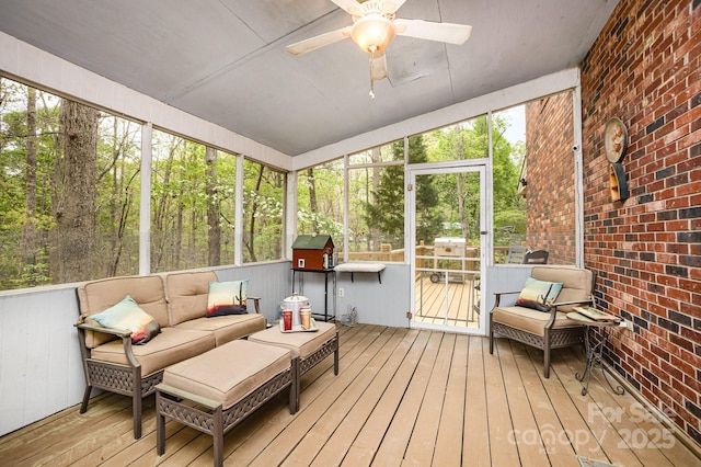 147 Spring Shore Rd, Statesville, NC 28677 - sunroom featuring plenty of natural light, ceiling fan, and an outdoor hangout area