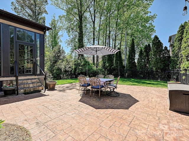view of patio featuring a fenced backyard and outdoor dining space